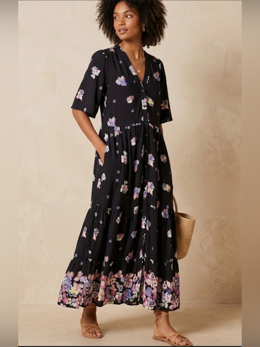 Sacred Threads Black Flutter Sleeve V-Neck Sundress, S/M